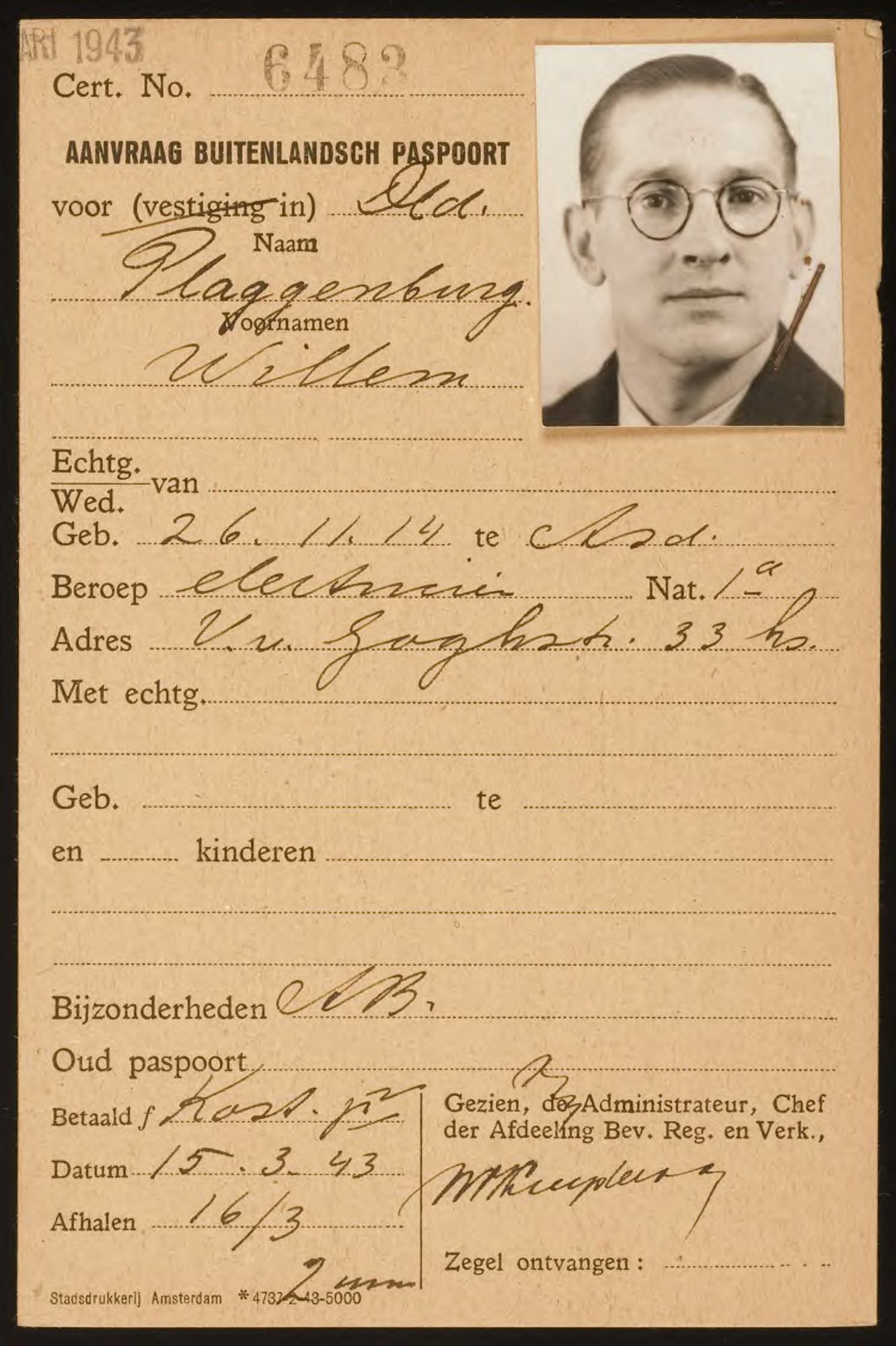 Paspoortaanvraag broer Willem