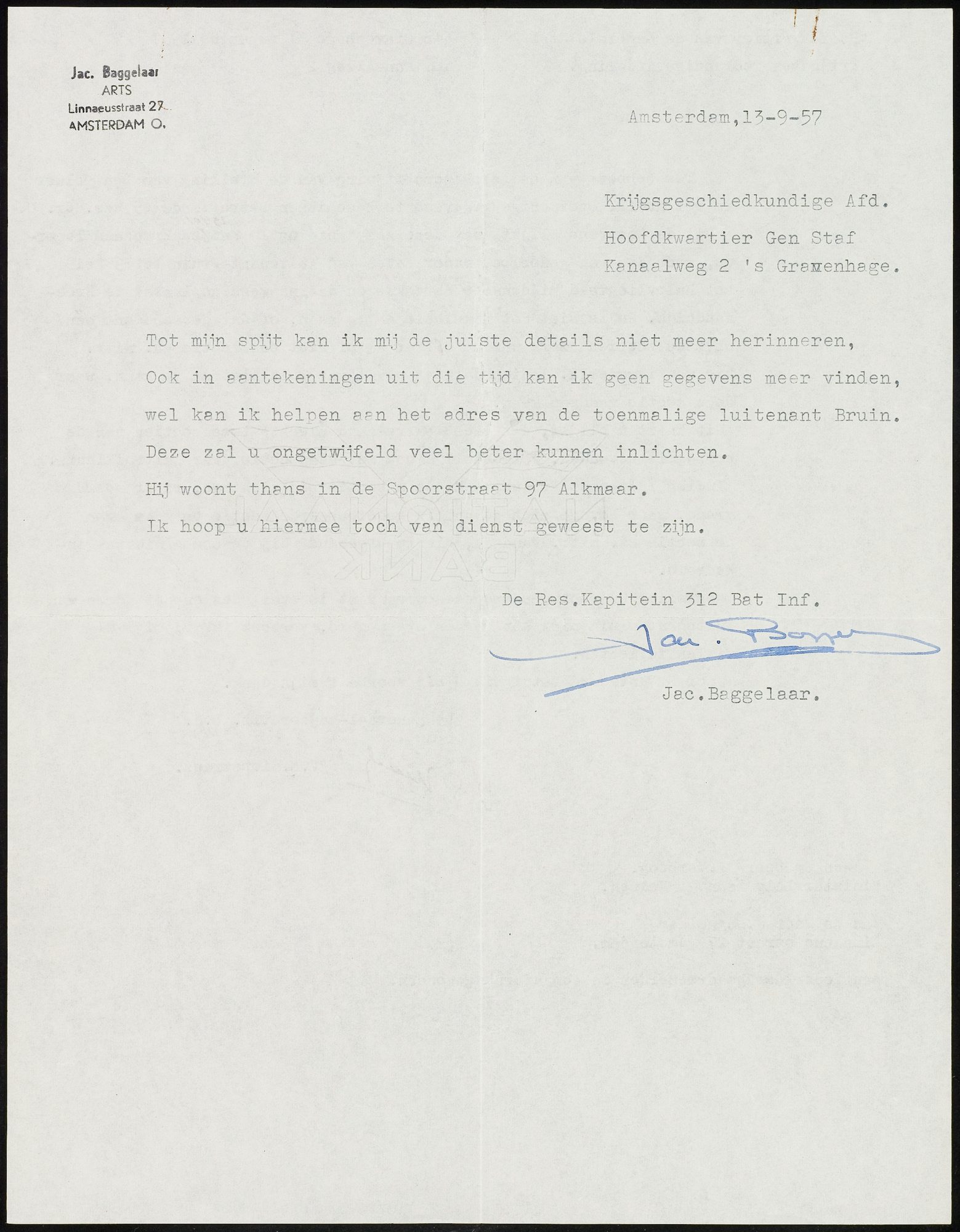Dossier 45e Res.G.C., blad 6 (antwoord Baggelaar)