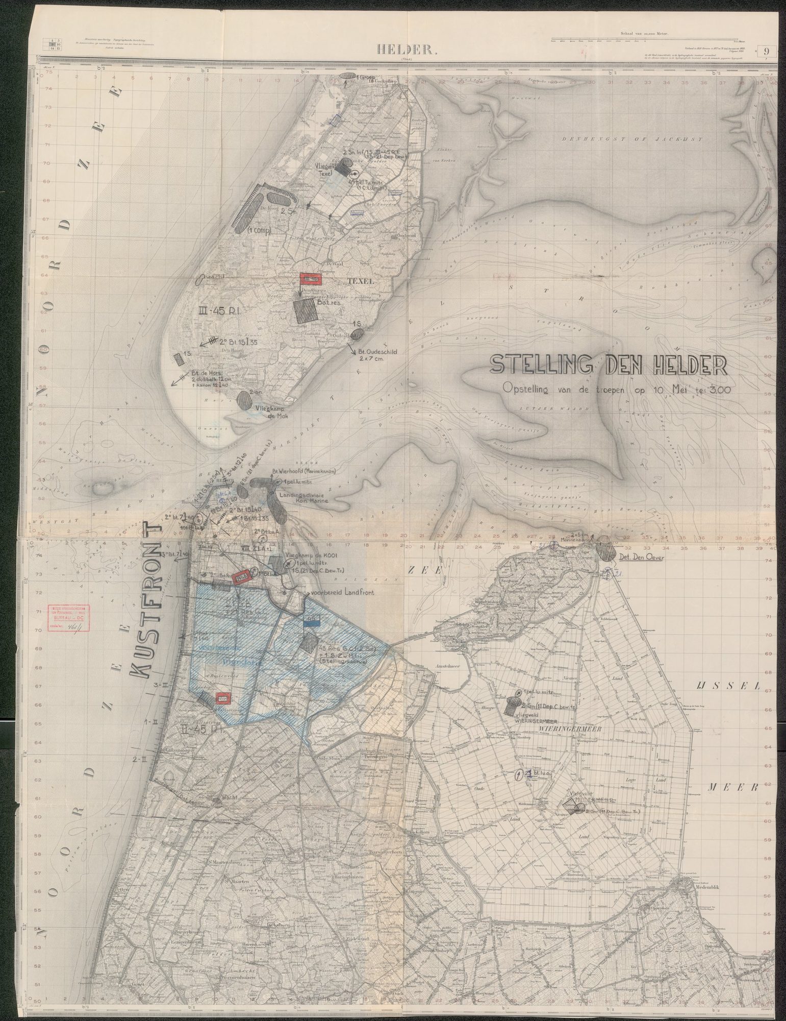 Troepenopstellingskaart Stelling van Den Helder, 10 mei 1940